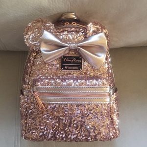 Disney Loungefly Rose Gold Sparkle Sequin Mini Backpack